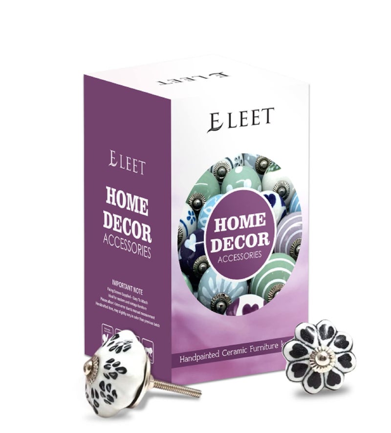 Eleet Designer Ceramic Cabinet Knobs - Pack of 12 Black & White Hand Painted Vintage Cabinet Cupboard Door & Drawer Pulls Chrome Hardware (12, Black &White) - Image 2